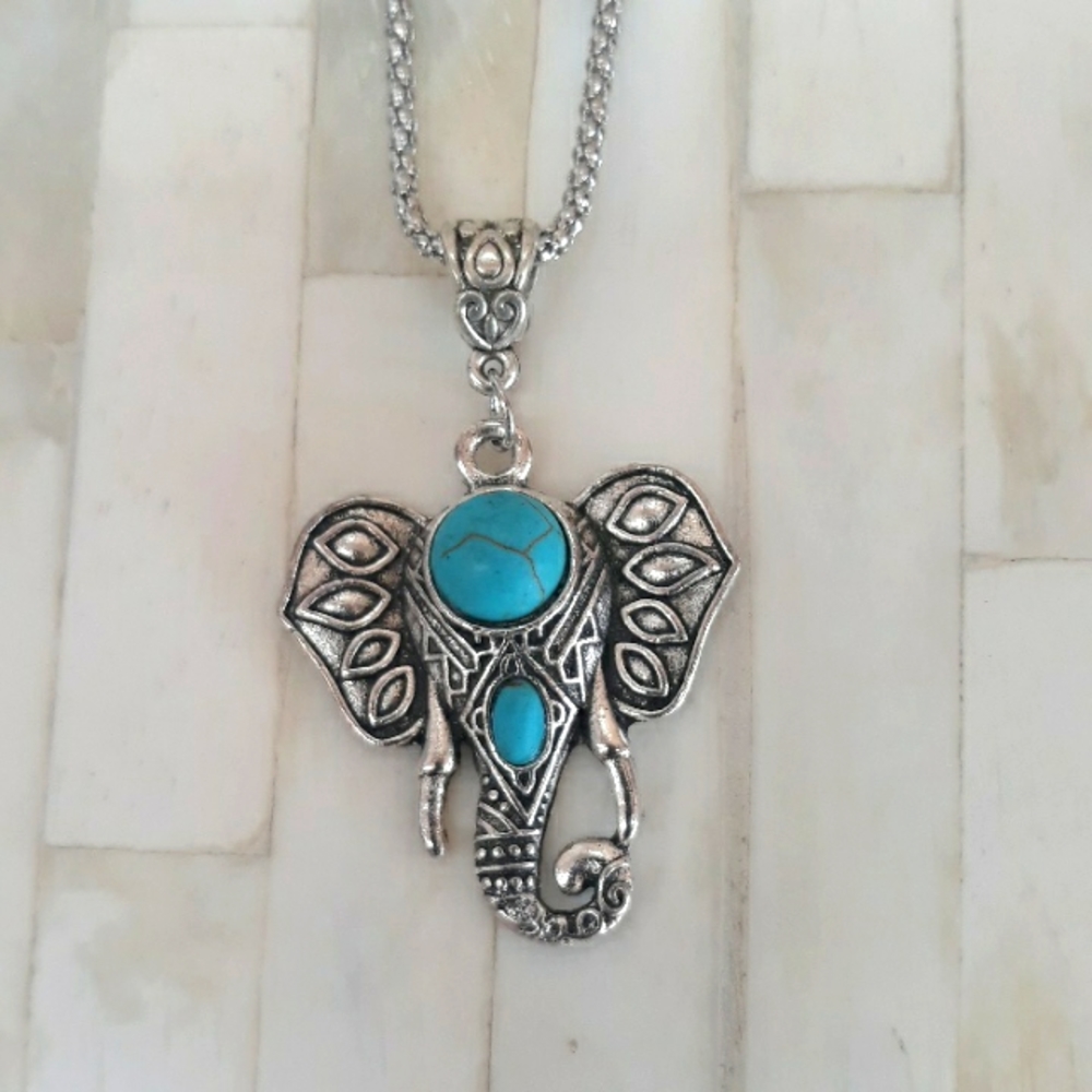 Turquoise Elephant Boho Statement Necklace 🐘✨